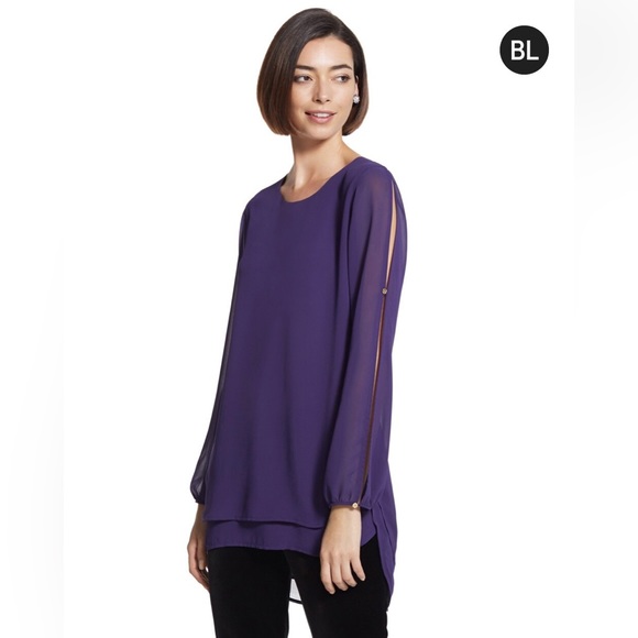 Chico’s Black Label Open Sleeve Tunic, Black, Sz 00 (Fits a Regular Size 4) - Picture 1 of 6